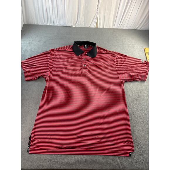FootJoy FJ Mens Size‎ Large Red Black Striped Stretch Golf Polo Shirt - Picture 1 of 9